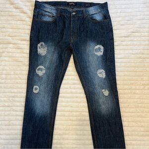 Refuel Ripped Dark Blue Skinny Jeans for Men modern fit 40x32